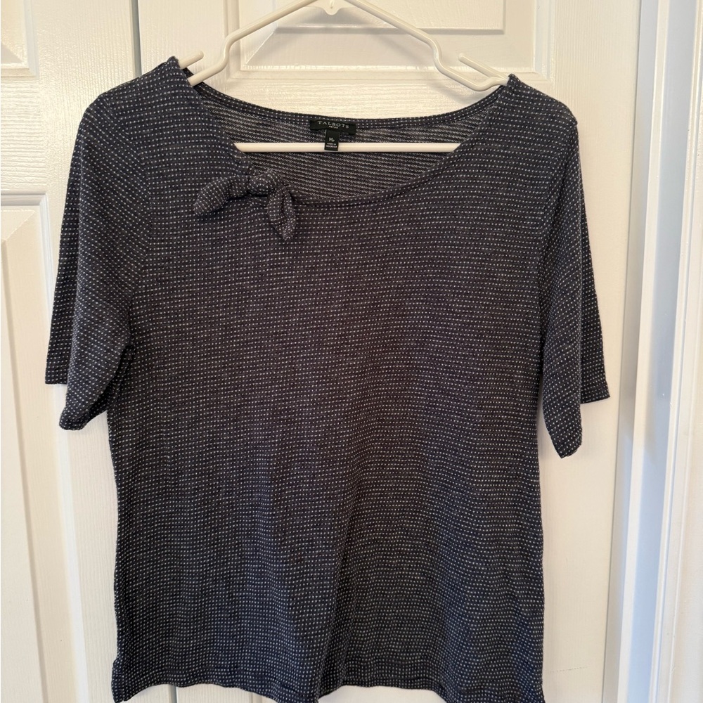 Talbots Navy and White Short Sleeve Top
